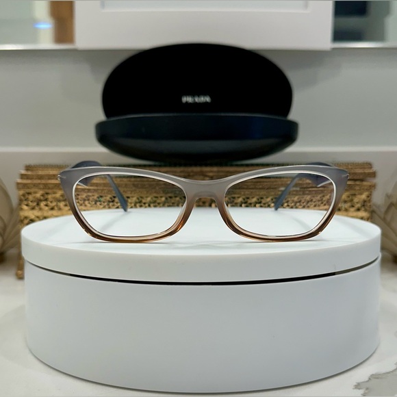Prada - 2-Tone Blue-Gray/Ambery Brown - Rx Eyeglass Frames - w/ PRADA Hard-Case - Picture 1 of 15